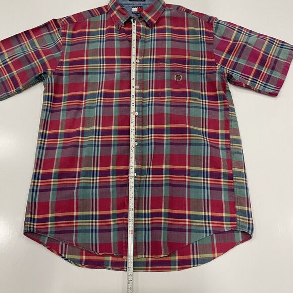 VTG Tommy Hilfiger Men’s Shirt Check Plaid Colorblock S/S Button Up 90s Size S-M - Picture 4 of 6